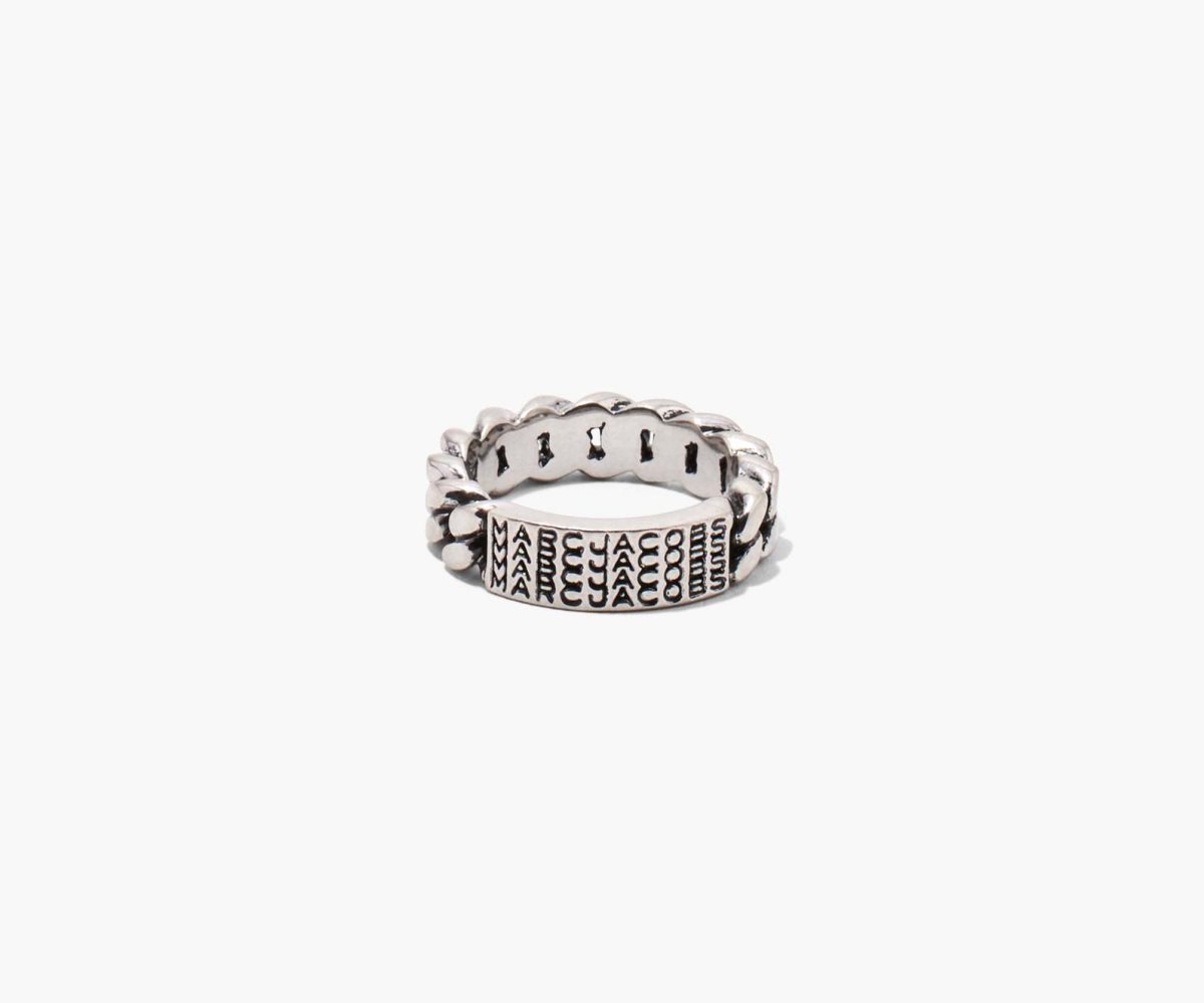 Marc Jacobs Barcode Monogram ID Chain Ring Plateadas | 3546182-HB