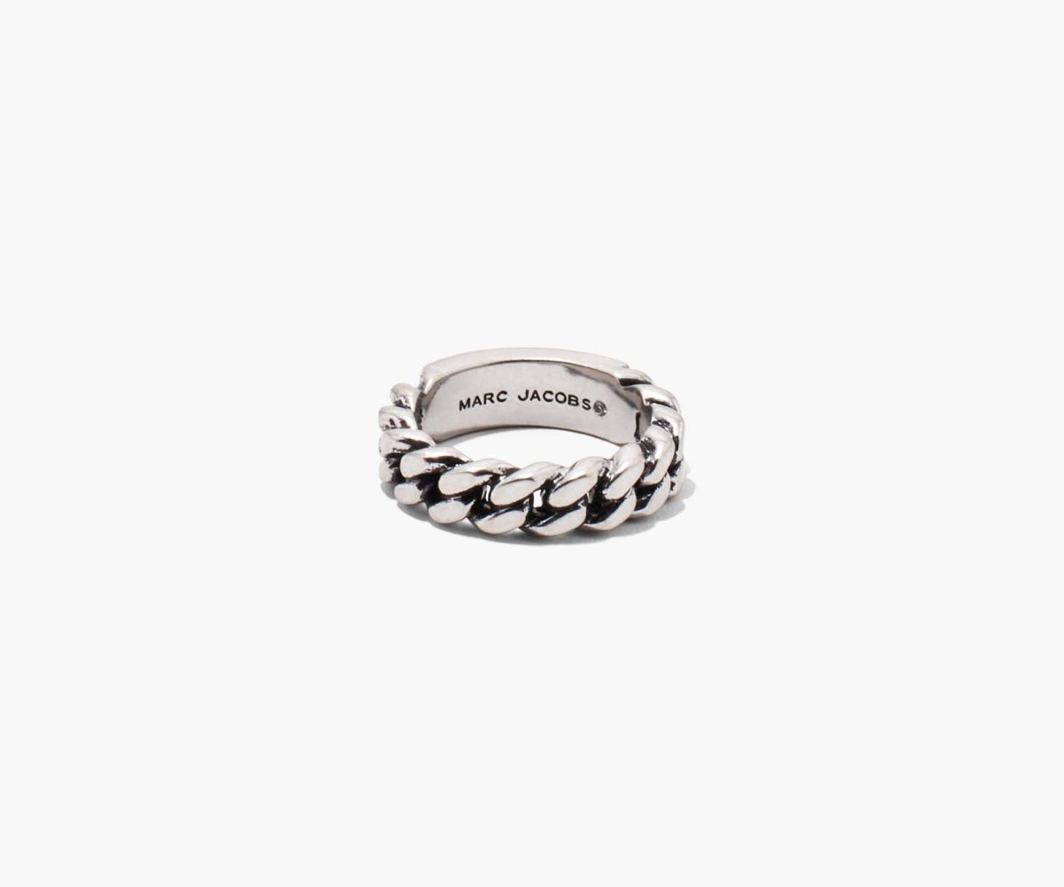 Marc Jacobs Barcode Monogram ID Chain Ring Plateadas | 3546182-HB