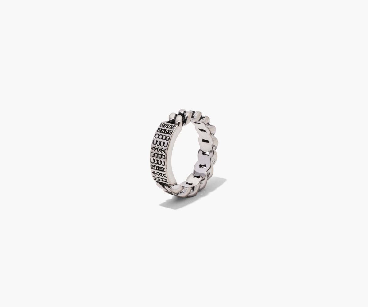 Marc Jacobs Barcode Monogram ID Chain Ring Plateadas | 3546182-HB