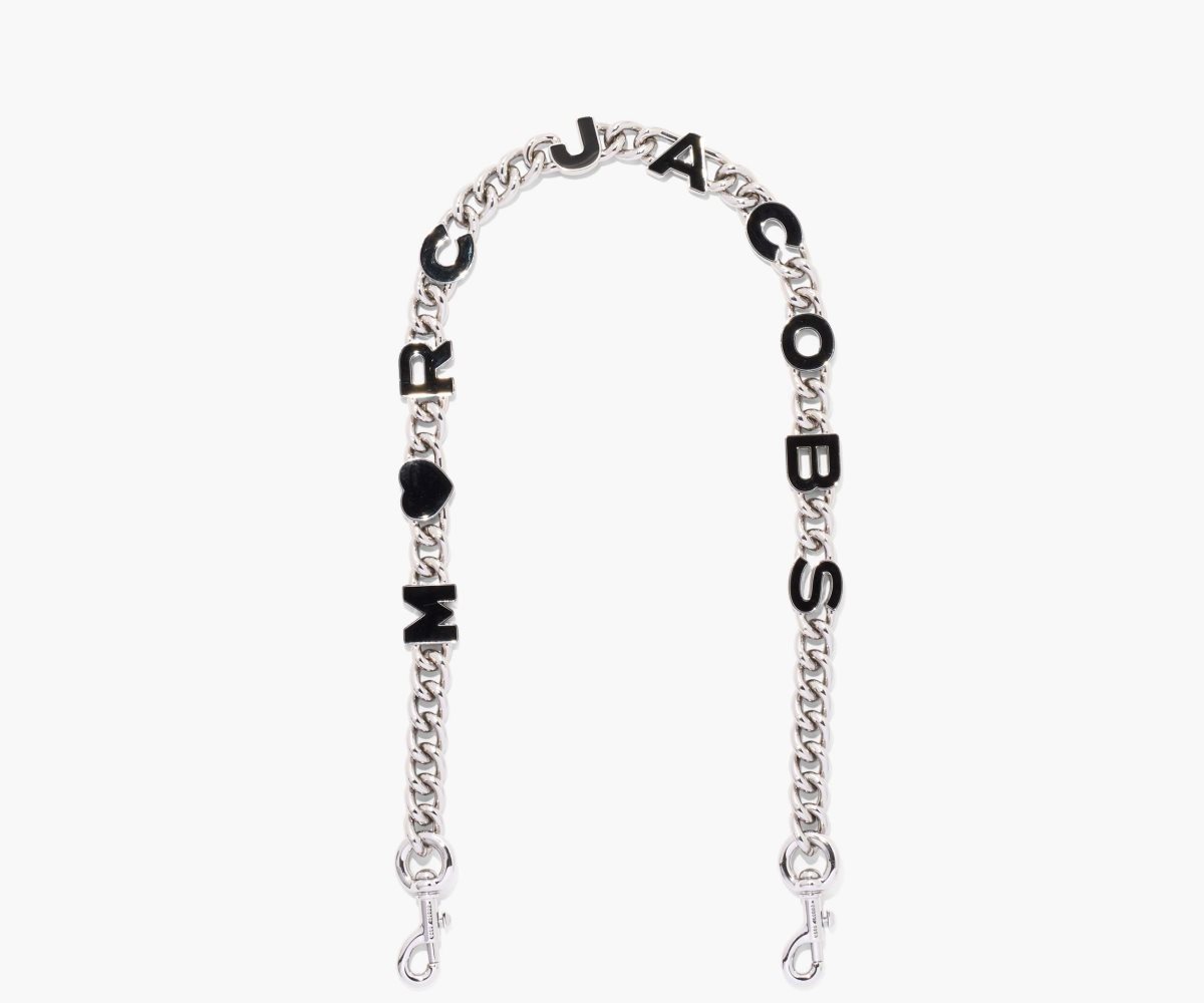 Marc Jacobs Heart Charm Chain Shoulder Correa Negras Plateadas | 1245903-PH