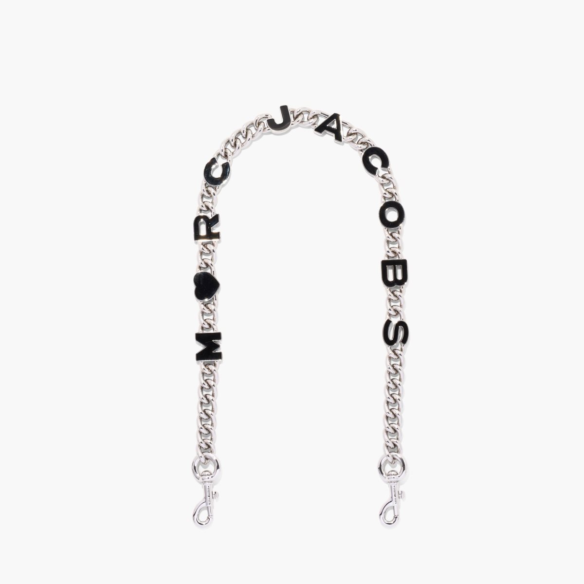 Marc Jacobs Heart Charm Chain Shoulder Correa Negras Plateadas | 1245903-PH