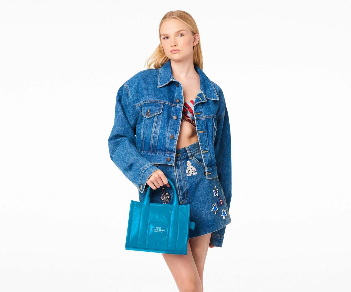 Marc Jacobs Shiny Crinkle Mini Tote Azules | 2186379-IU