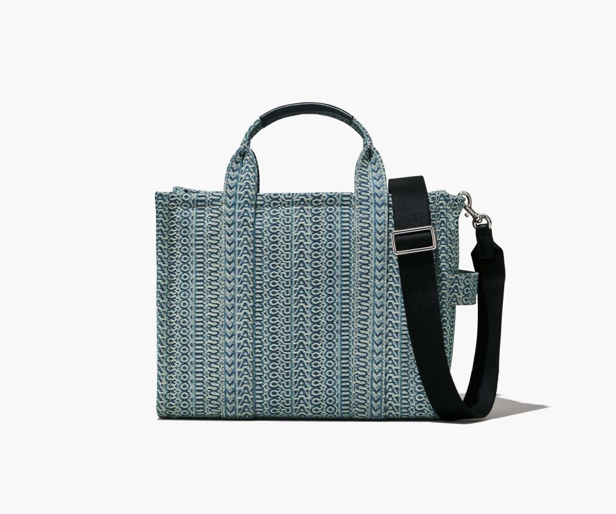 Marc Jacobs Washed Monogram Denim Medium Tote Bag Naranjas Azules | 8654193-FI