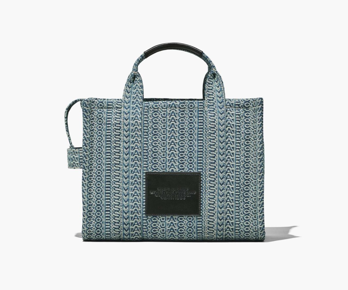 Marc Jacobs Washed Monogram Denim Medium Tote Bag Naranjas Azules | 8654193-FI