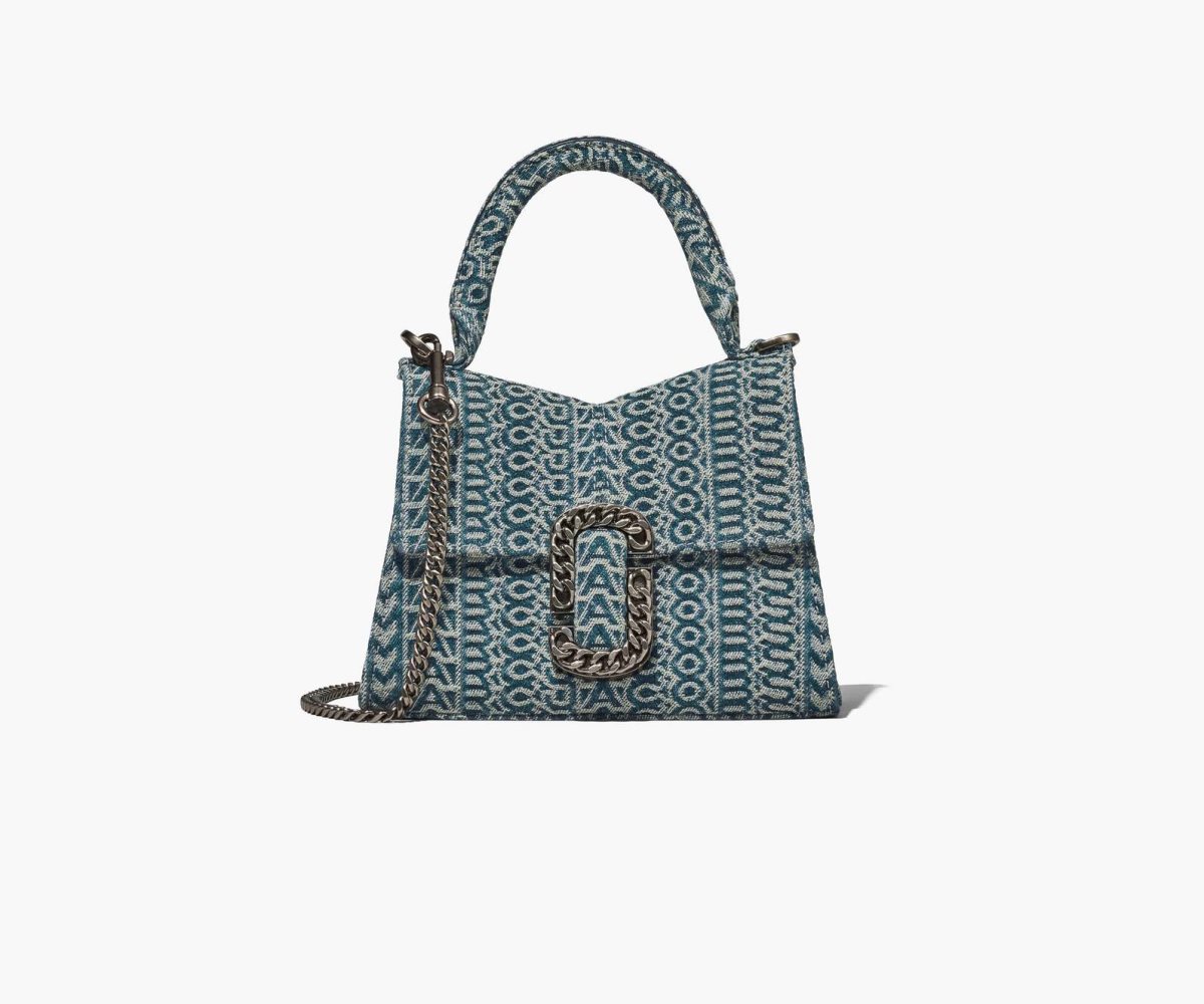 Marc Jacobs Washed Monogram Denim St. Marc Mini Top Handle Naranjas Azules | 5830167-PB