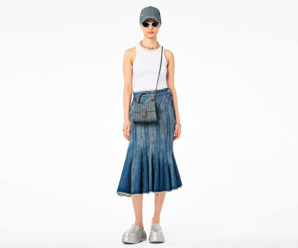 Marc Jacobs Washed Monogram Denim St. Marc Mini Top Handle Naranjas Azules | 5830167-PB