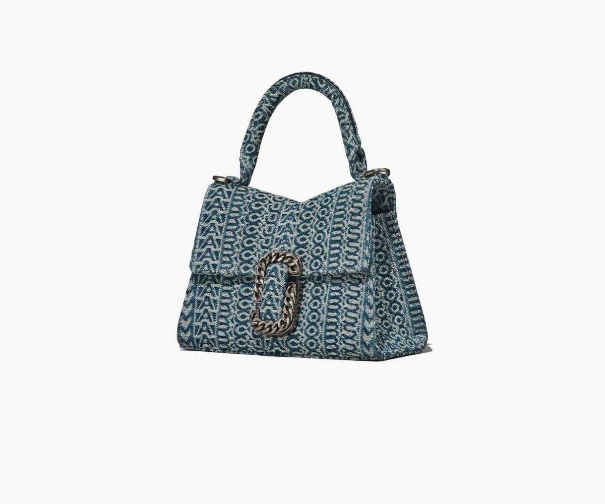 Marc Jacobs Washed Monogram Denim St. Marc Mini Top Handle Naranjas Azules | 5830167-PB